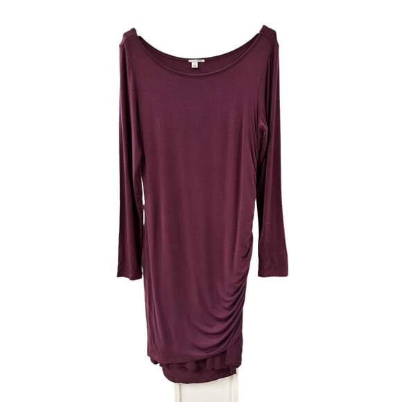 🍒 2/$20 🍒 Deep Purple Long Sleeve Bodycon Ruched Side Dress sz L - Picture 1 of 6